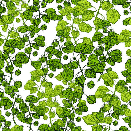 Seamless pattern engraved tree branches. Vintage background summer twigs in hand drawn style. Vector repeated color design texture for print, fabric, wrapping, wallpaper, tissue.のイラスト素材