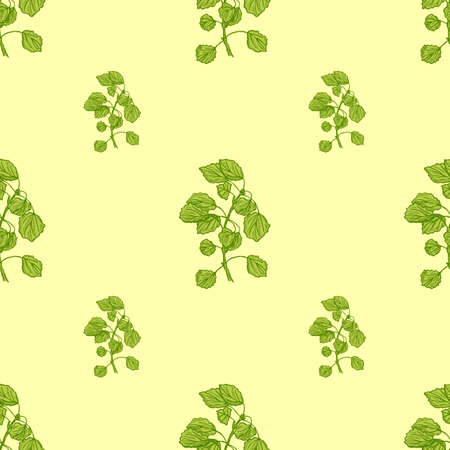 Seamless pattern engraved tree branches. Vintage background summer twigs in hand drawn style. Vector repeated color design texture for print, fabric, wrapping, wallpaper, tissue.のイラスト素材