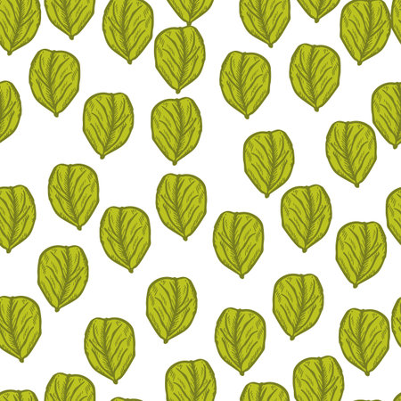 Seamless pattern engraved tree leaves. Vintage background botanical with foliage in hand drawn style. Vector repeated color design texture for print, fabric, wrapping, wallpaper, tissue.のイラスト素材