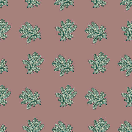 Leaves oak engraved seamless pattern. Retro background botanical with forest foliage in hand drawn style. Vector repeated color design texture for print, fabric, wrapping, wallpaper, tissue.のイラスト素材