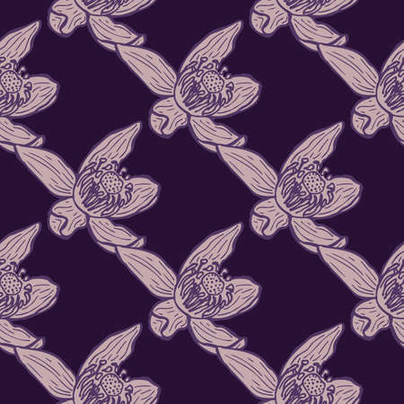 Seamless pattern engraved flower. Vintage background floral in hand drawn style. spring flowers sketch. Vector repeated color design texture for print, fabric, wrapping, wallpaper, tissue.のイラスト素材