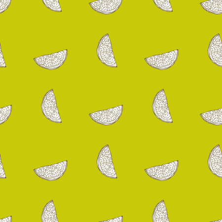 Seamless pattern engraved slice lemon. Vintage background piece lemon or lime in hand drawn style....
