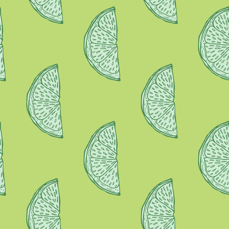 Seamless pattern engraved slice lemon. Vintage background piece lemon or lime in hand drawn style....