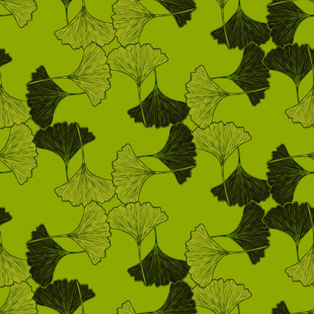 Seamless pattern engraved leaves Ginkgo Biloba. Vintage background botanical with foliage in hand...