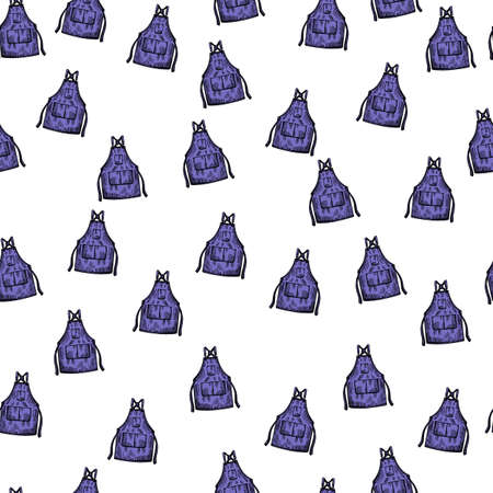 Apron engraved seamless pattern. Vintage background for kitchen in hand drawn style. Vector repeated texture for print, fabric, wrapping, wallpaper, tissue.のイラスト素材