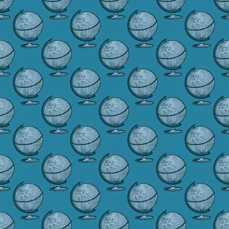 The globe engraved seamless pattern. Vintage background old atlas earth in hand drawn style. Vector repeated texture for print, fabric, wrapping, wallpaper, tissue.のイラスト素材