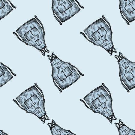 Apron engraved seamless pattern. Vintage background for kitchen in hand drawn style. Vector repeated texture for print, fabric, wrapping, wallpaper, tissue.のイラスト素材