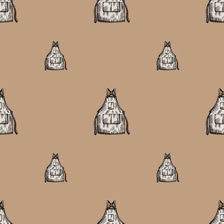 Apron engraved seamless pattern. Vintage background for kitchen in hand drawn style. Vector repeated texture for print, fabric, wrapping, wallpaper, tissue.のイラスト素材