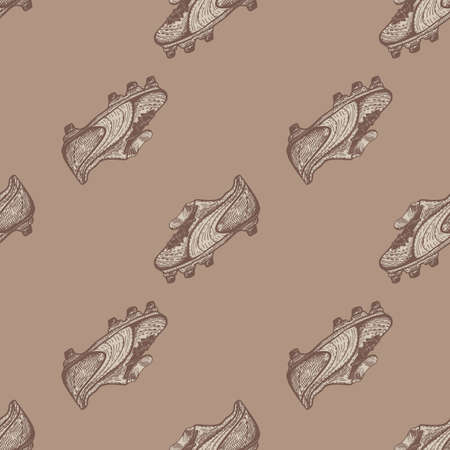 Football boots engraving seamless pattern. Vintage background sport topic in hand drawn style. Vector repeated design texture for print, fabric, wrapping, wallpaper, tissue.のイラスト素材