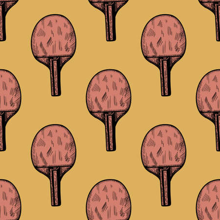 racket sketch seamless pattern. Vintage sport elements for table tennis hand drawn style. Engraved texture for fabric, wallpaper, textile, print, title, wrapping paper. vector illustration.のイラスト素材