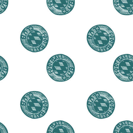 Football emblem engraving seamless pattern. Vintage background sport topic in hand drawn style. Vector repeated design texture for print, fabric, wrapping, wallpaper, tissue.のイラスト素材