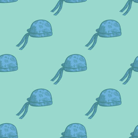 Bandana chef hat seamless pattern engraving. Vintage cooking background in hand drawn style. Vector repeated texture for print, fabric, wrapping, wallpaper, tissue.のイラスト素材