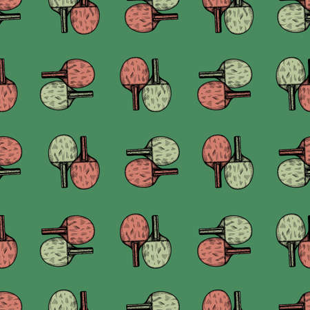 racket sketch seamless pattern. Vintage sport elements for table tennis hand drawn style. Engraved texture for fabric, wallpaper, textile, print, title, wrapping paper. vector illustration.のイラスト素材