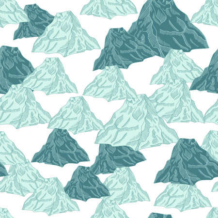 Mountain peak engraved seamless pattern. Vintage background rock landscape in hand drawn style. Vector repeated texture for print, fabric, wrapping, wallpaper, tissue.のイラスト素材