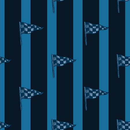 Race flag sketched seamless pattern. Vintage sport elements for drive hand drawn style. Engraved texture for fabric, wallpaper, textile, print, title, wrapping paper. vector illustration.のイラスト素材