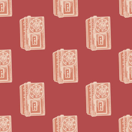 Retro radio engraved seamless pattern. Vintage media equipment in hand drawn style. Sketch old device. Texture for fabric, wallpaper, textile, print, title, wrapping paper. vector illustration.のイラスト素材