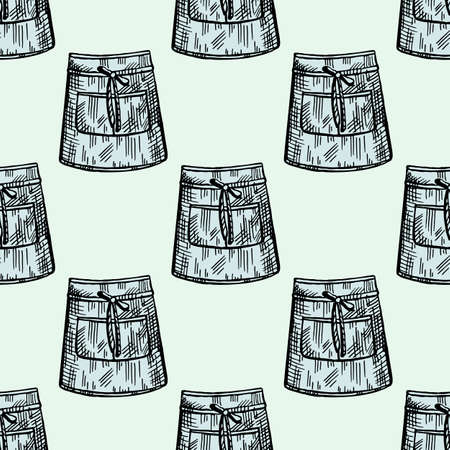 Apron short engraved seamless pattern. Chef pinafore for work to kitchen restaurant or cafe in hand drawn. Sketch texture for fabric, wallpaper, textile, print, wrapping paper. vector illustration.のイラスト素材