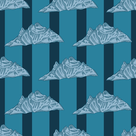 Mountain peak engraved seamless pattern. Vintage background rock landscape in hand drawn style. Vector repeated texture for print, fabric, wrapping, wallpaper, tissue.のイラスト素材