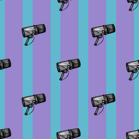 Microphone engraved seamless pattern. Music equipment for studio in hand drawn style. Sketch texture for fabric, wallpaper, textile, print, title, wrapping paper. vector illustration.のイラスト素材