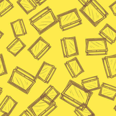 Opened window lean forward seamless pattern. Retro element inside wall in hand drawn style. Sketch texture for fabric, wallpaper, textile, print, title, wrapping paper. vector illustration.のイラスト素材