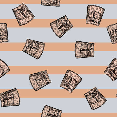 Apron short engraved seamless pattern. Chef pinafore for work to kitchen restaurant or cafe in hand drawn. Sketch texture for fabric, wallpaper, textile, print, wrapping paper. vector illustration.のイラスト素材
