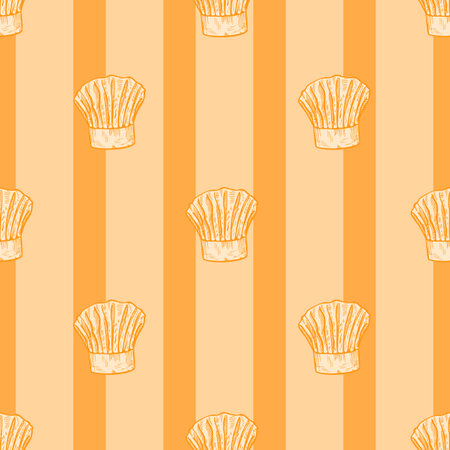 Chef hat engraved seamless pattern. Kitchen traditional element for cook in hand drawn style. Sketch texture for fabric, wallpaper, textile, print, title, wrapping paper. vector illustration.のイラスト素材