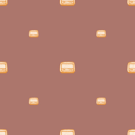 Retro radio engraved seamless pattern. Vintage media equipment in hand drawn style. Sketch texture for fabric, wallpaper, textile, print, title, wrapping paper. vector illustration.のイラスト素材