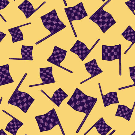 Race flag engraved seamless pattern. Vintage sport elements for drive in hand drawn style. Sketch texture for fabric, wallpaper, textile, print, title, wrapping paper. vector illustration.のイラスト素材