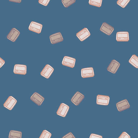 Retro radio engraved seamless pattern. Vintage media equipment in hand drawn style. Sketch texture for fabric, wallpaper, textile, print, title, wrapping paper. vector illustration.のイラスト素材