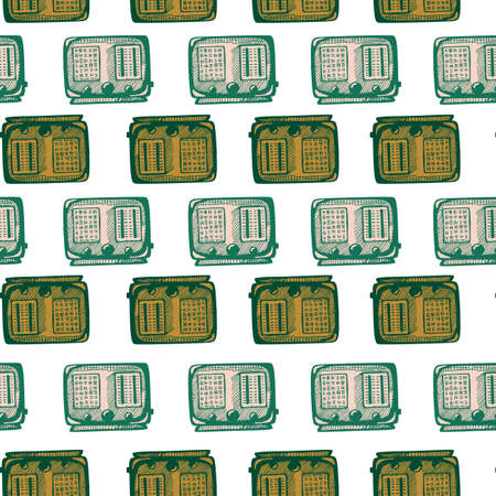 Retro radio engraved seamless pattern. Vintage media equipment in hand drawn style. Sketch texture for fabric, wallpaper, textile, print, title, wrapping paper. vector illustration.のイラスト素材