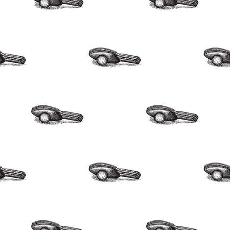 Ping pong racket engraved seamless pattern. Vintage sport elements in hand drawn style. Sketch texture for fabric, wallpaper, textile, print, title, wrapping paper. vector illustration.のイラスト素材