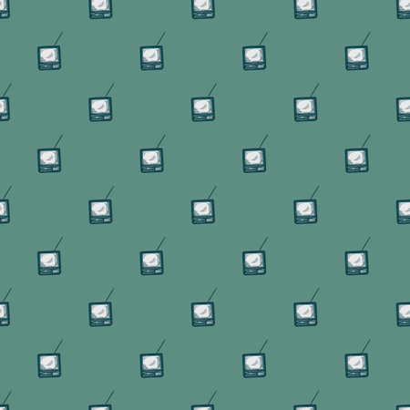 Retro TV with antenna engraved seamless pattern. Vintage television in hand drawn style. Sketch texture for fabric, wallpaper, textile, print, title, wrapping paper. vector illustration.のイラスト素材