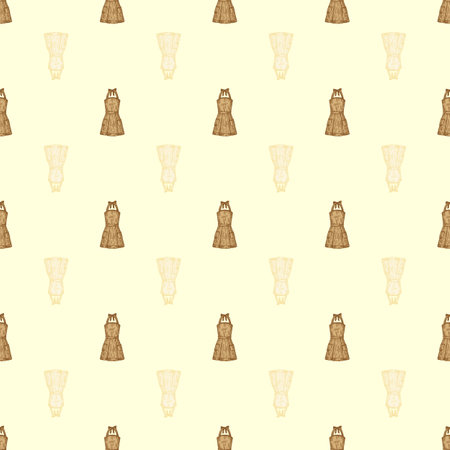 Apron pinafore engraved seamless pattern. Kitchen element for cook in hand drawn style. Sketch texture for fabric, wallpaper, textile, print, title, wrapping paper. vector illustration.のイラスト素材