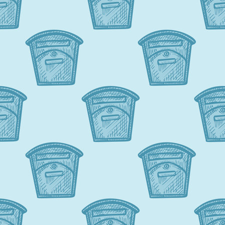 Mailbox engraved seamless pattern. Vintage letterbox in hand drawn style. Sketch texture for fabric, wallpaper, textile, print, title, wrapping paper. vector illustration.のイラスト素材