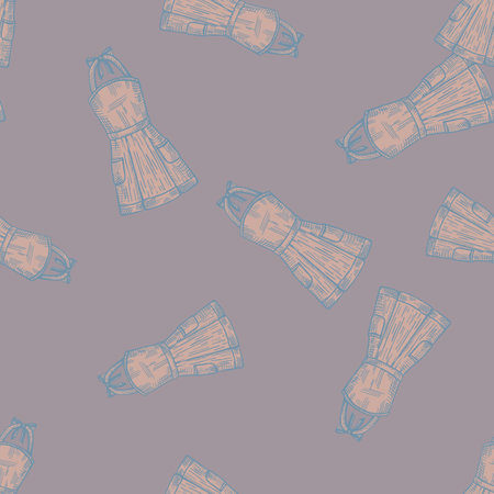 Apron pinafore engraved seamless pattern. Kitchen element for cook in hand drawn style. Sketch texture for fabric, wallpaper, textile, print, title, wrapping paper. vector illustration.のイラスト素材