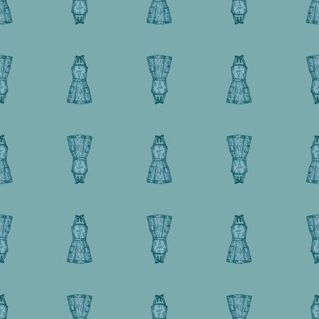 Apron pinafore engraved seamless pattern. Kitchen element for cook in hand drawn style. Sketch texture for fabric, wallpaper, textile, print, title, wrapping paper. vector illustration.のイラスト素材