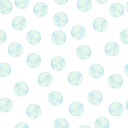 Planet earth engraved seamless pattern. Vintage sphere of the world in hand drawn style. Sketch texture for fabric, wallpaper, textile, print, title, wrapping paper. vector illustration.のイラスト素材
