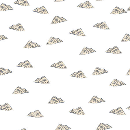 Mountain peak engraved seamless pattern. Vintage rock landscape in hand drawn style. Sketch texture for fabric, wallpaper, textile, print, title, wrapping paper. vector illustration.のイラスト素材