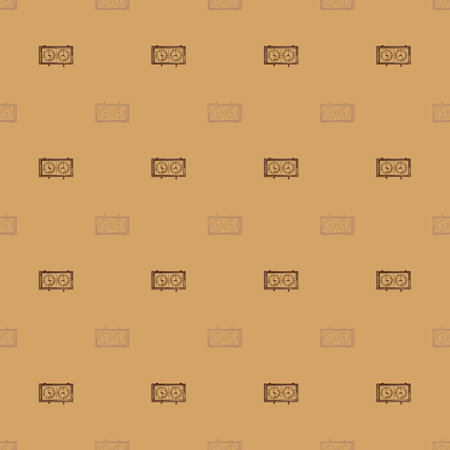 Chess clock engraved seamless pattern. Retro watch for chess game in hand drawn style.のイラスト素材