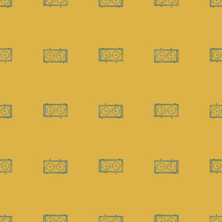Chess clock engraved seamless pattern. Retro watch for chess game in hand drawn style.のイラスト素材