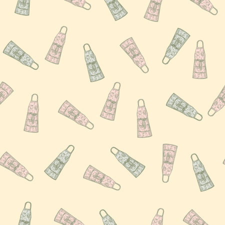 Apron engraved seamless pattern. Vintage background for kitchen in hand drawn style.