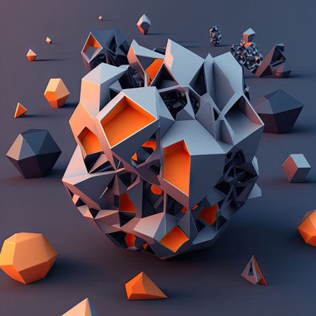 Geometric abstract art banner. Different shapes and sizes of objects wallpaper. For banner, postcard, book illustration. Created with generative AI toolsの素材
