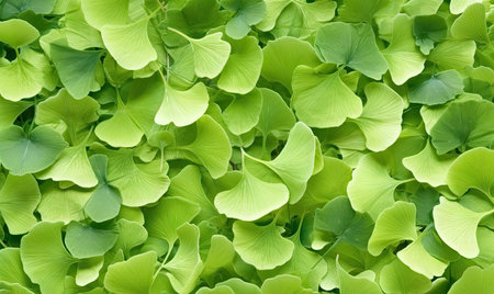Ginkgo biloba leaves textured wallpaper. Creative abstract surface banner. For postcard, book illustration, card. Created with generative AI toolsの素材