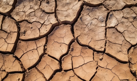 Texture of cracked ground. Dried soil orange color. For banner, postcard, book illustration, card. Created with generative AI toolsの素材