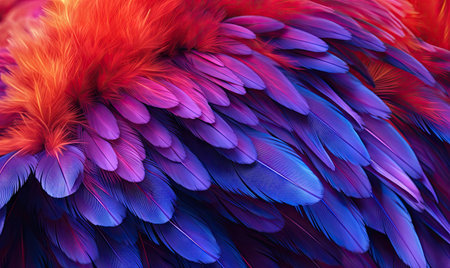 Feathers soft background. Purple bird feathers. For banner, postcard, book illustration, card. Created with generative AI toolsの素材