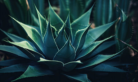 tropical succulents wallpaper. Textured blue agave banner. For postcard, book illustration, card. Created with generative AI toolsの素材