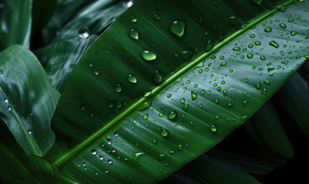 leaves macro wallpaper. Wet tropical plant background. For banner, postcard, book illustration, card. Created with generative AI toolsの素材