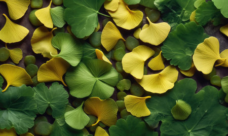 Ginkgo biloba leaves wallpaper. Foliage of asian tree wallpaper. For postcard, book illustration, card. Created with generative AI toolsの素材
