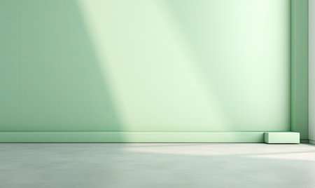 Empty minimalistic green room design and a window allowing natural light. Tranquil space. Created with generative AI toolsの素材