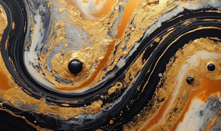 Watercolor golden on black background. Painting streams texture wallpaper. For banner, postcard, book illustration, card. Created with generative AI toolsの素材